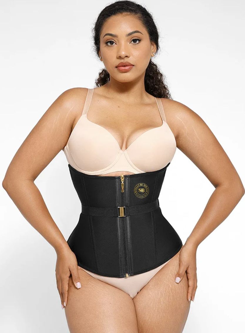 U- Shaped 10 steel bones Latex Waist Trainer with Fan Lacing and Buckle Adjustment