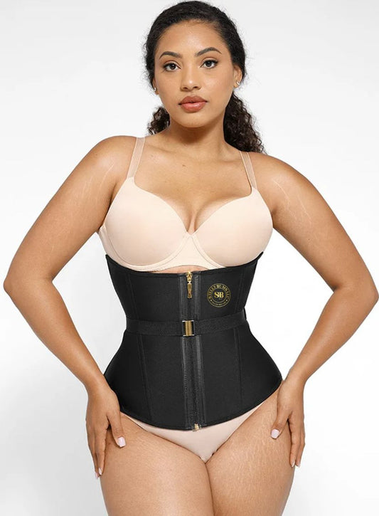 U- Shaped 10 steel bones Latex Waist Trainer with Fan Lacing and Buckle Adjustment